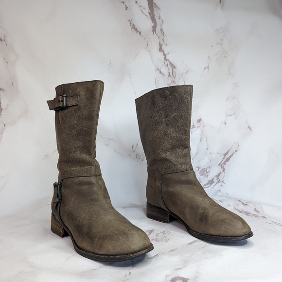 Cole Haan Boot Women 10 B Brown Calf Riding Leora Moto Pull Buckle - Picture 4 of 11